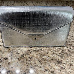 MK Grace Medium Metallic Leather Envelope Clutch